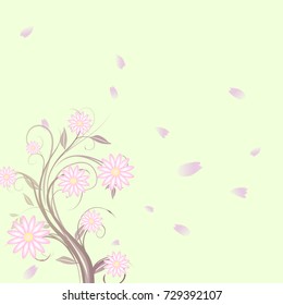 Flower Background With A Branch Of Marguerites And Petals 