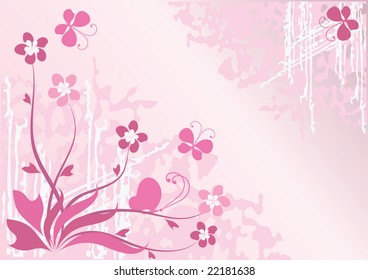 flower background with butterflies, vector  illustration