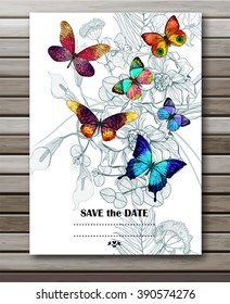 Flower background with butterflies. Vector illustration, EPS10.