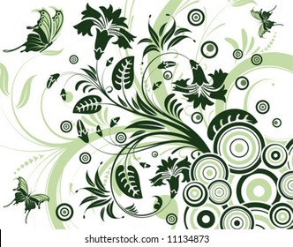 Flower background with butterfly and circle, element for design, vector illustration