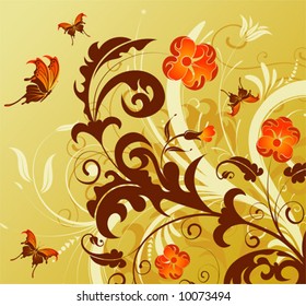 Flower background with butterfly, element for design, vector illustration