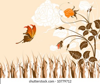 Flower background with butterfly, element for design, vector illustration