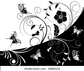 Flower background with butterfly, element for design, vector illustration
