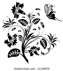 Flower background with butterfly, element for design, vector illustration