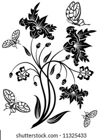 Flower background with butterfly, element for design, vector illustration