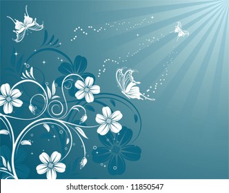 Flower background with butterfly, element for design, vector illustration