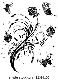 Flower background with butterfly, element for design, vector illustration