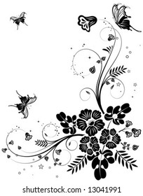 Flower background with butterfly, element for design, vector illustration