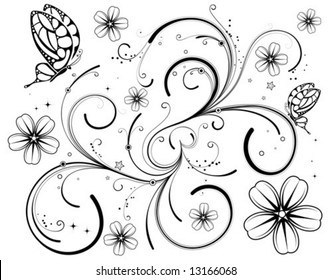 Flower background with butterfly, element for design, vector illustration