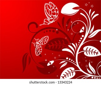 Flower background with butterfly, element for design, vector illustration