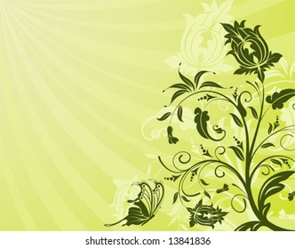 Flower background with butterfly, element for design, vector illustration