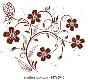 Flower background with butterfly, element for design, vector illustration