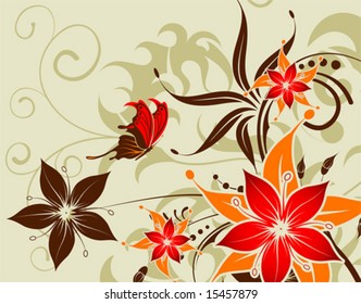 Flower background with butterfly, element for design, vector illustration