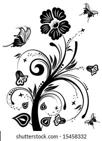 Flower background with butterfly, element for design, vector illustration
