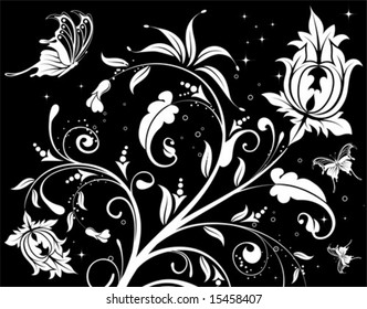Flower background with butterfly, element for design, vector illustration