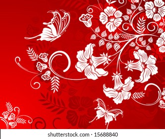 Flower background with butterfly, element for design, vector illustration