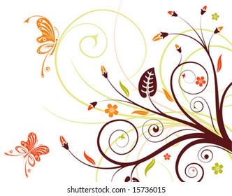 Flower background with butterfly, element for design, vector illustration
