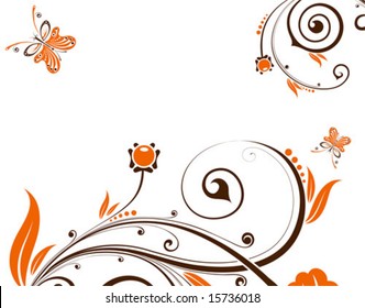 Flower background with butterfly, element for design, vector illustration