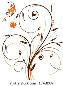 Flower background with butterfly, element for design, vector illustration