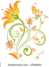 Flower background with butterfly, element for design, vector illustration