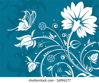 Flower background with butterfly, element for design, vector illustration
