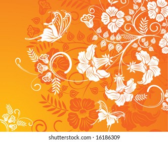Flower background with butterfly, element for design, vector illustration