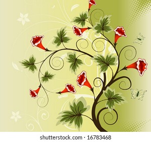 Flower background with butterfly, element for design, vector illustration