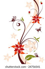 Flower background with butterfly, element for design, vector illustration