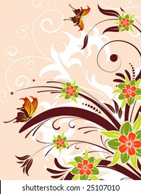 Flower background with butterfly, element for design, vector illustration