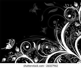 Flower background with butterfly, element for design, vector illustration