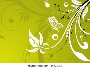 Flower background with butterfly, element for design, vector illustration