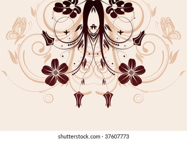 Flower background with butterfly, element for design, vector illustration
