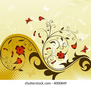 Flower background with butterfly, element for design, vector illustration