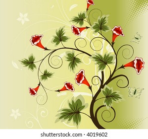 Flower background with butterfly, element for design, vector illustration