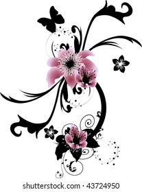 Flower background with butterfly, element for design, vector illustration