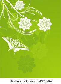 Flower background with butterfly, element for design, vector illustration