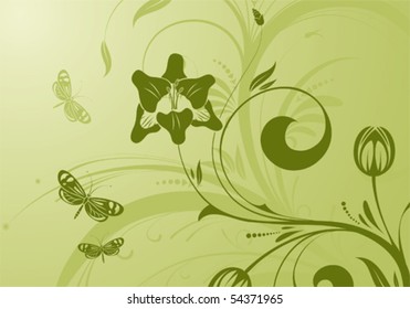 Flower background with butterfly, element for design, vector illustration