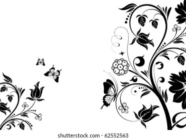 Flower background with butterfly, element for design, vector illustration