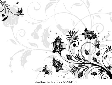 Flower background with butterfly, element for design, vector illustration