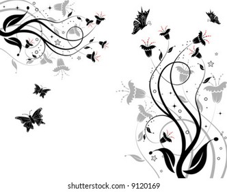 Flower background with butterfly, element for design, vector illustration