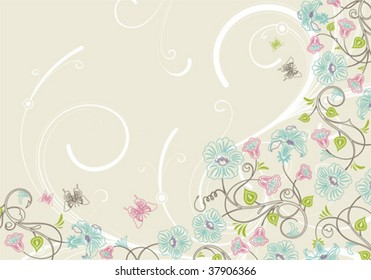 Flower background with butterfly in retro color, element for design, vector illustration