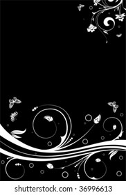 Flower background with butterfly and wave pattern, element for design, vector illustration