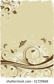 Flower background with butterfly and wave pattern, element for design, vector illustration