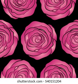 Flower background. Flower card with dog rose. Flower seamless pattern. Abstract pink and neutral roses sketch. Wild rose design. Hand drawn background with dogrose flowers. Vintage dog rose pattern.