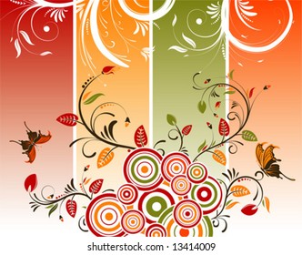 Flower background with circle and butterfly, element for design, vector illustration