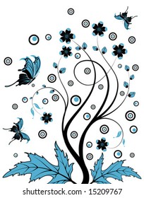 Flower background with circle and butterfly, element for design, vector illustration