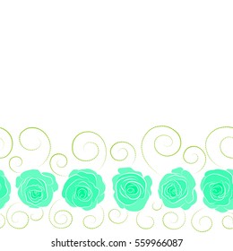 Flower background with copy space (place for your text). Abstract green roses sketch. Horizontal vintage dog rose pattern. Flower card with vector dog rose. Hand drawn seamless pattern.