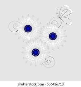 Flower background with daisies and butterfly, element for design.