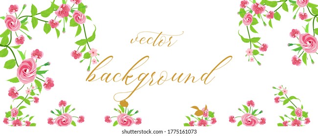 Flower background. Flower Design Cut Pink Flowers, hand-painted flowers, pink rose illustrations, watercolor paintings, watercolors Leaves. Vector illustration