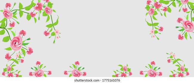Flower background. Flower Design Cut Pink Flowers, hand-painted flowers, pink rose illustrations, watercolor paintings, watercolors Leaves. Vector illustration